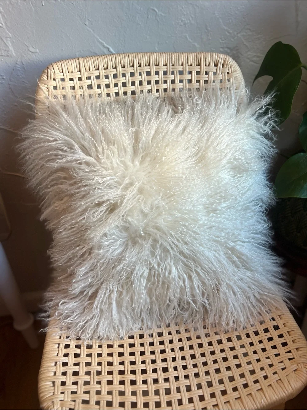 Vintage White Mongolian Lamb Fur Pillow Cover | Icelandic Sheepskin Style Boho